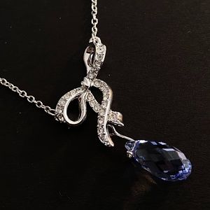 Swarovski - Ribbon & Blue Teardrop Necklace